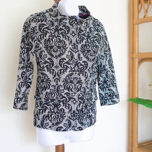 Talbots Women's Round-Neck Black/White Floral Pattern 3/4 Sleeve Blazer 2P NWOT
